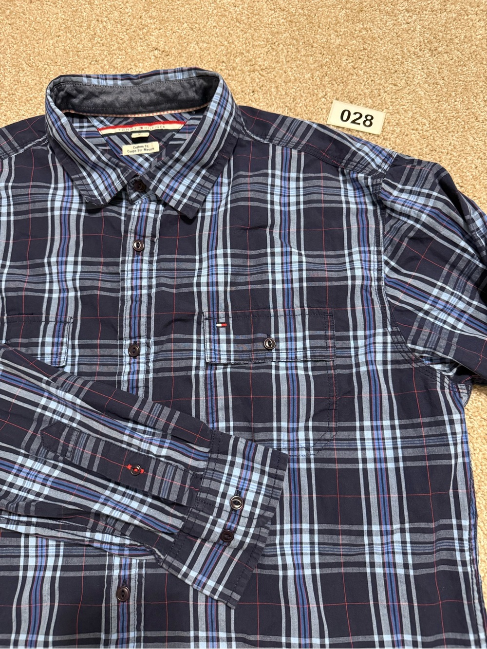 Tommy Hilfiger Men's Blue Plaid Long Sleeve Cotton Shirt Size XL